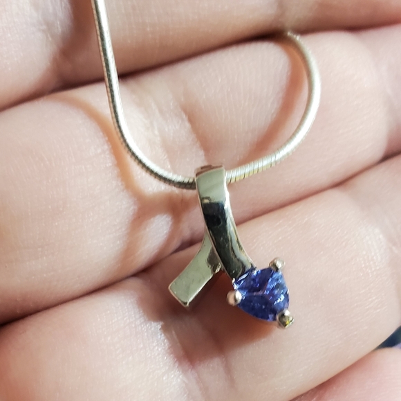 Sale AZURITE SLIDE CHARM with snake chain STERLING SILVER VINTAGE EXCELLENT - Picture 4 of 10